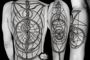 vitruvian man , fibbonaci spiral, da vinci tattoo idea