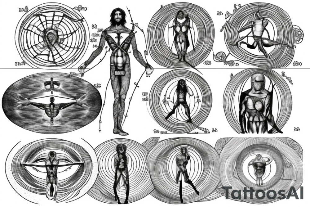 vitruvian man , fibbonaci spiral, da vinci tattoo idea