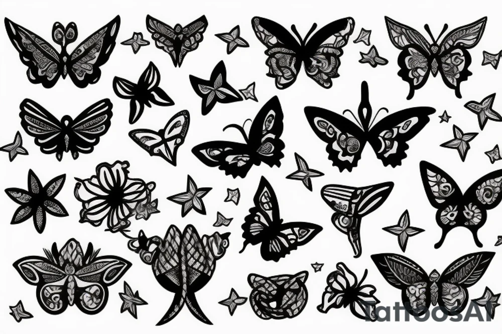 snake stars butterfly tattoo idea