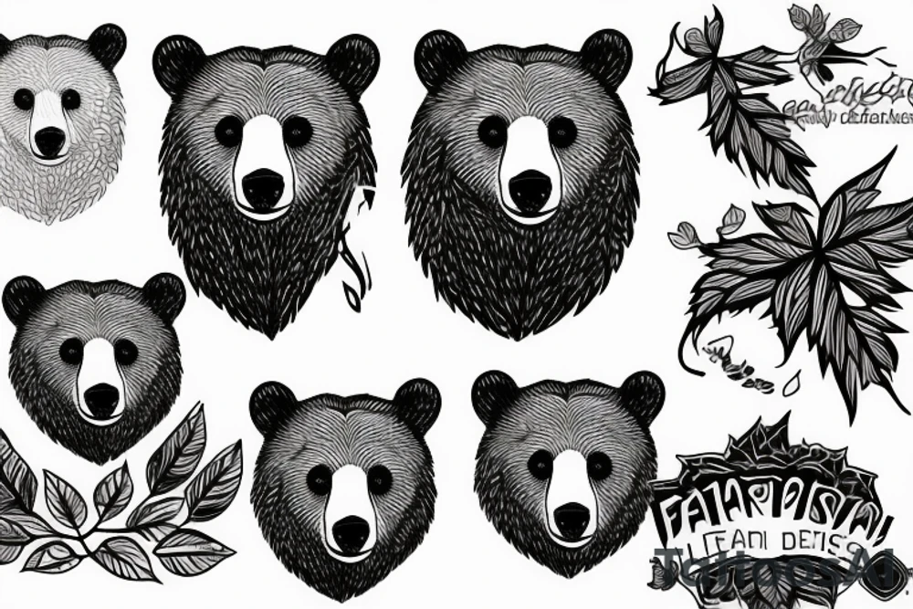 AGRESIVE BEAR WITH LEAFS tattoo idea