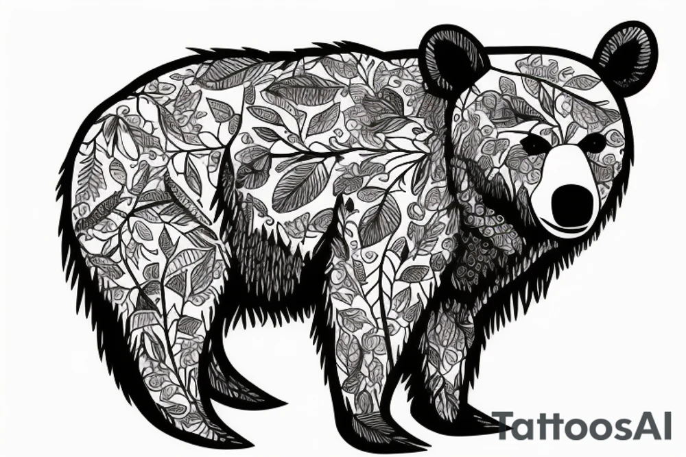 AGRESIVE BEAR WITH LEAFS tattoo idea