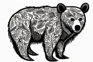 AGRESIVE BEAR WITH LEAFS tattoo idea