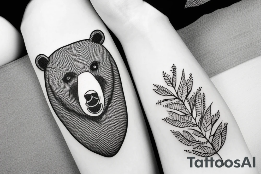 AGRESIVE BEAR WITH LEAFS tattoo idea