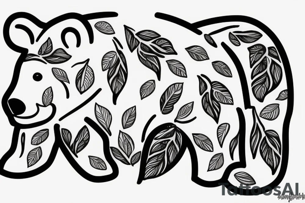 AGRESIVE BEAR WITH LEAFS tattoo idea