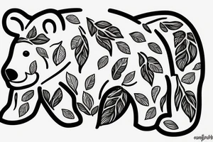 AGRESIVE BEAR WITH LEAFS tattoo idea