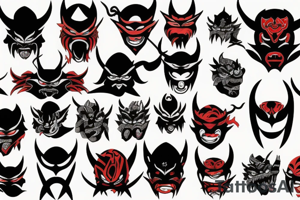Japanese style devil mask ninja sleeve tattoo idea