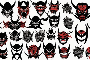 Japanese style devil mask ninja sleeve tattoo idea