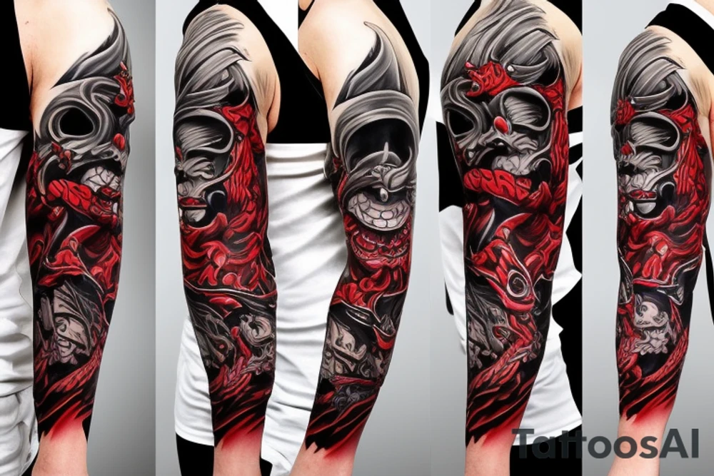devil mask ninja sleeve tattoo idea