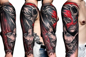 devil mask ninja sleeve tattoo idea