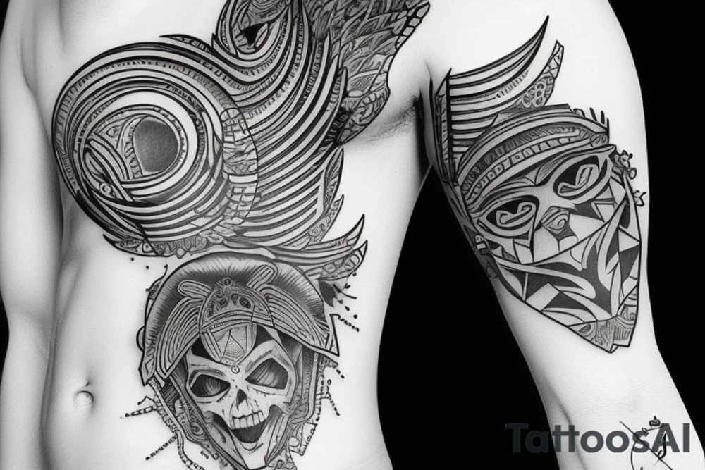 Styl japoński z maską , samurajem tattoo idea