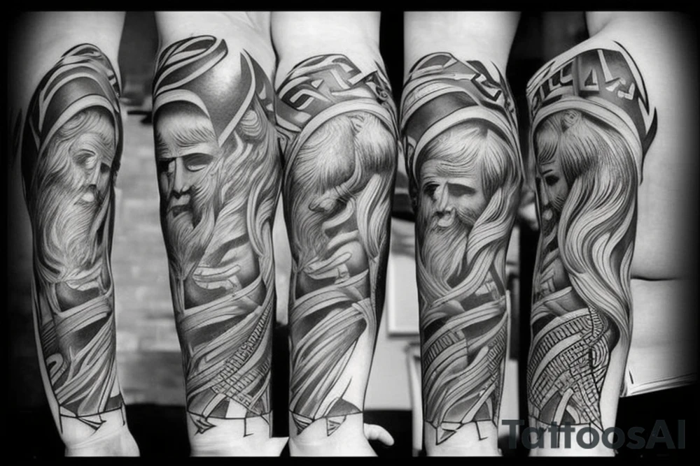 black and white realism greek zeus forearm tattoo tattoo idea