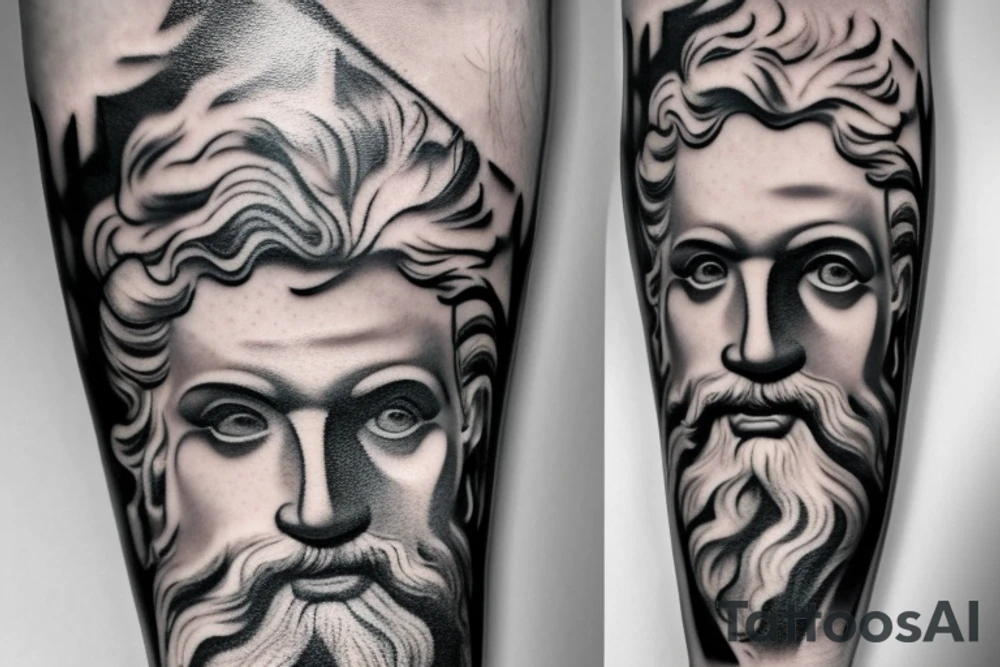black and white realism greek zeus statue forearm tattoo tattoo idea