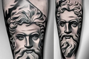 black and white realism greek zeus statue forearm tattoo tattoo idea