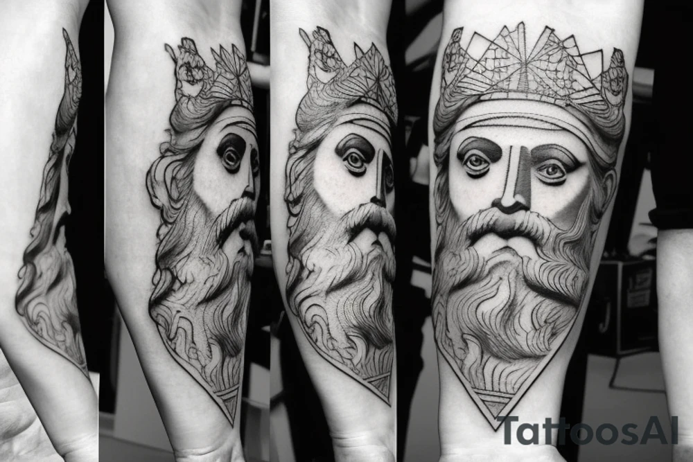 black and white realism greek zeus statue forearm tattoo tattoo idea