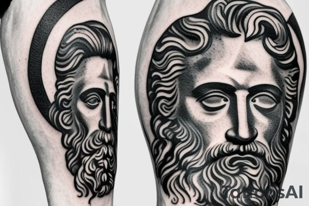 black and white realism greek zeus statue with lightning forearm tattoo tattoo idea