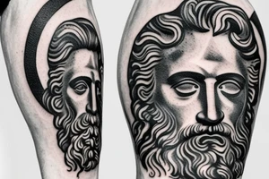 black and white realism greek zeus statue with lightning forearm tattoo tattoo idea