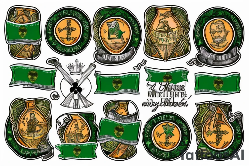 Irish flag at half mast, with the words "To Our Absent Members" below tattoo idea