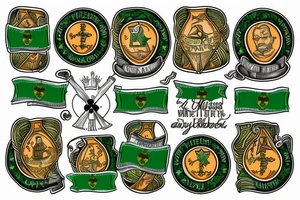 Irish flag at half mast, with the words "To Our Absent Members" below tattoo idea