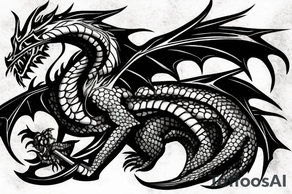 Really strong dragon with some fire around tattoo idea