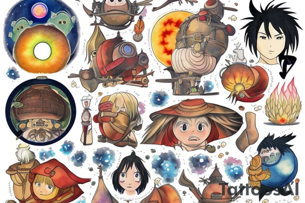 Calcifer hayao Miyazaki howls moving castle star children tattoo idea