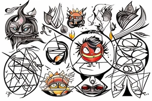 Calcifer with geometric lines in the background tattoo idea