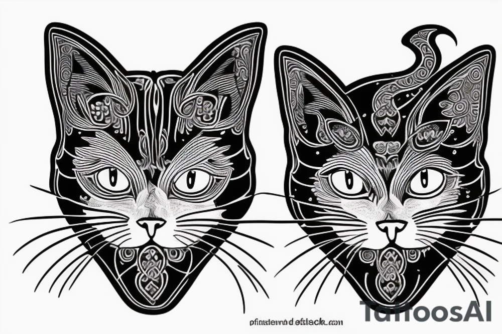 cat with two heads Siamese twins tattoo idea