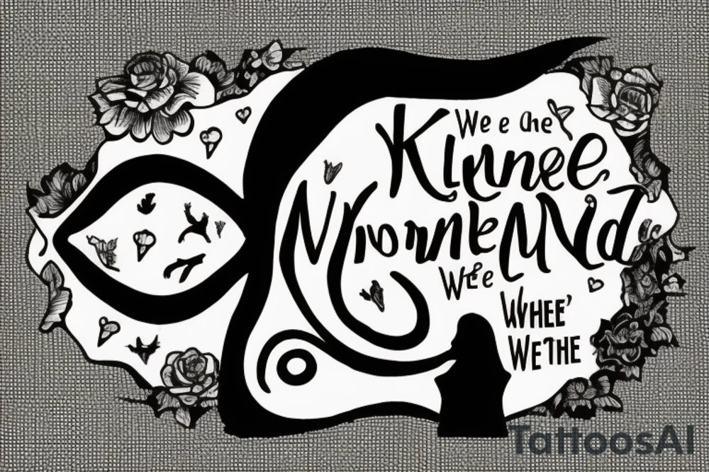 Keyhole with silhouette of Alice from Wonderland. The silhouette is filled with the words 'We're All Mad Here' tattoo idea