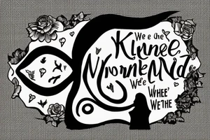 Keyhole with silhouette of Alice from Wonderland. The silhouette is filled with the words 'We're All Mad Here' tattoo idea