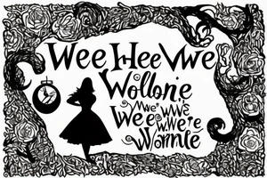 Keyhole with silhouette of Alice from Wonderland. The silhouette is filled with the words 'We're All Mad Here' tattoo idea