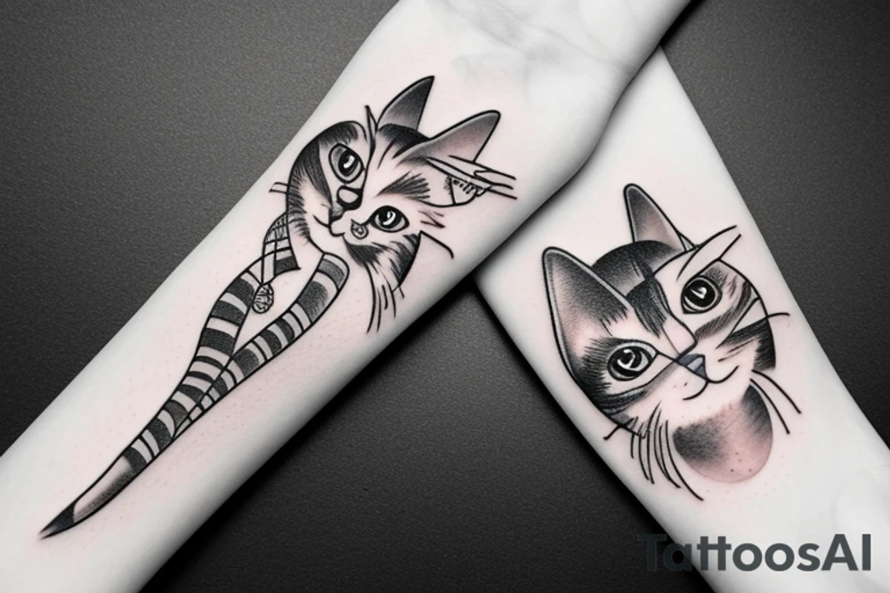 cat with two heads diprosophy mutation tattoo idea