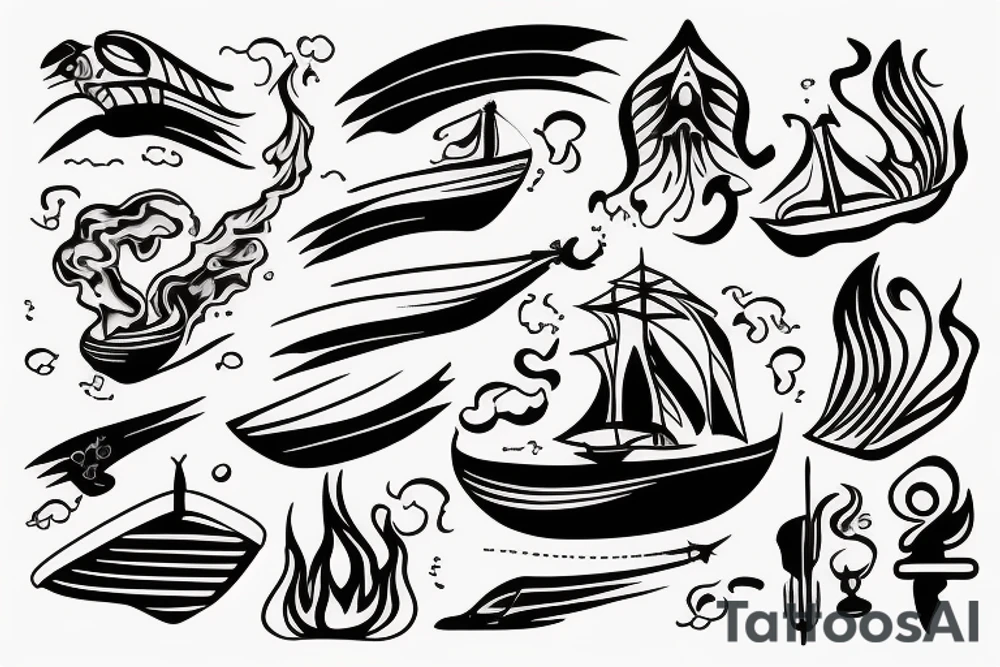 Boat on fire tattoo idea