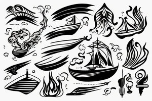 Boat on fire tattoo idea