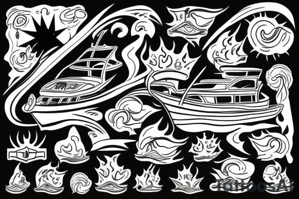 Boat on fire tattoo idea