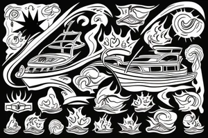 Boat on fire tattoo idea