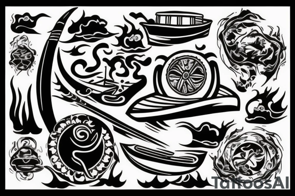 Boat on fire tattoo idea