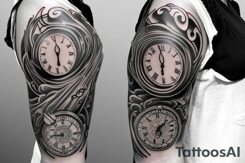 full sleeve tattoo with pocketwatch and lily on the forearm tattoo idea