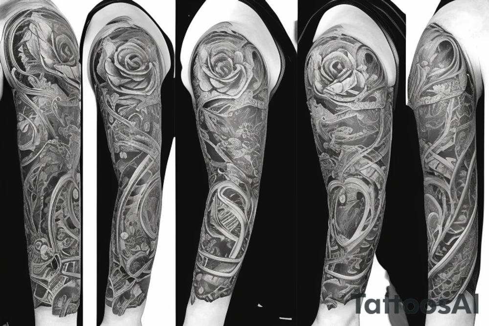 full sleeve tattoo with pocketwatch and lily on the forearm tattoo idea