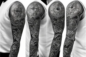 pocket watch and lily full sleeve tattoo tattoo idea