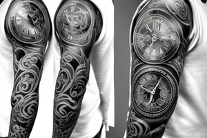 pocket watch and lily full sleeve tattoo tattoo idea