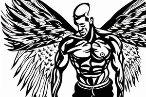 Bodybuilder male with wings aesthetic tattoo idea