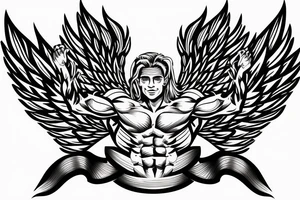 Bodybuilder male with wings aesthetic tattoo idea