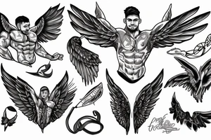 Bodybuilder male with wings aesthetic tattoo idea