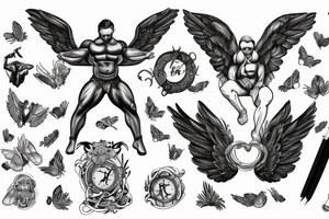 Bodybuilder male with wings aesthetic tattoo idea
