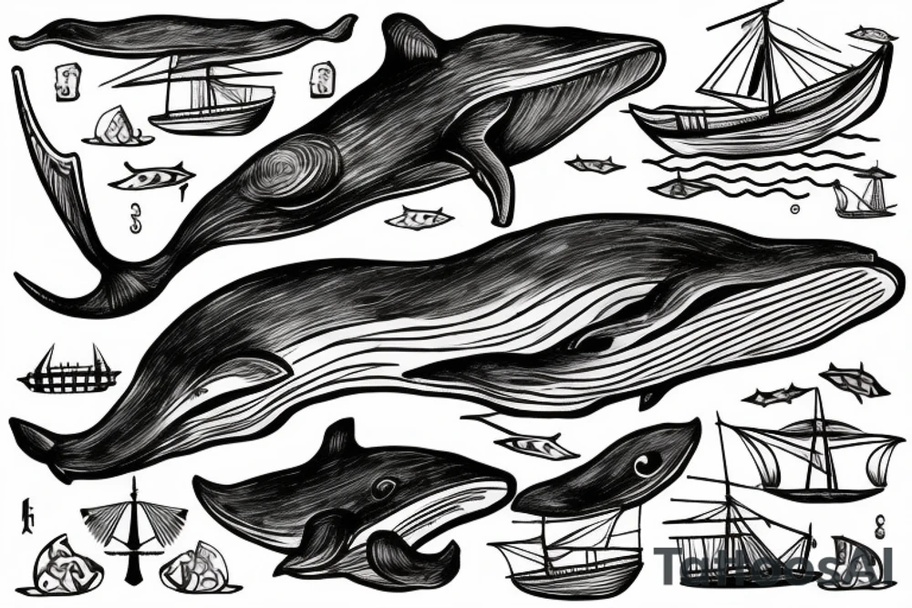 whale combined with an old sailing ship. the sailing poles are from old, rotten wold and sticking out of the whale tattoo idea