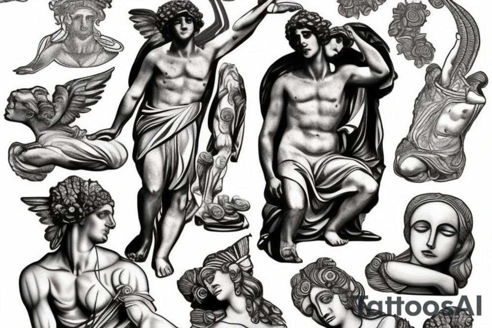 Broken greek god statue tattoo idea