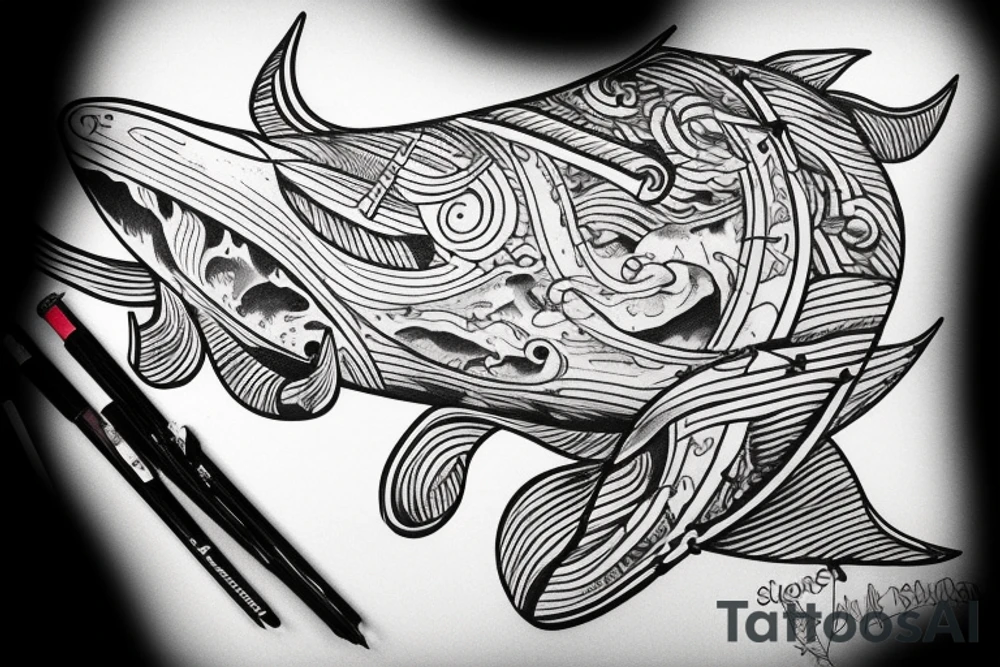 whale merged with an old sailing ship tattoo idea