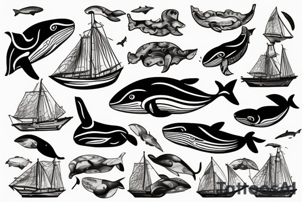 whale merged with an old sailing ship tattoo idea