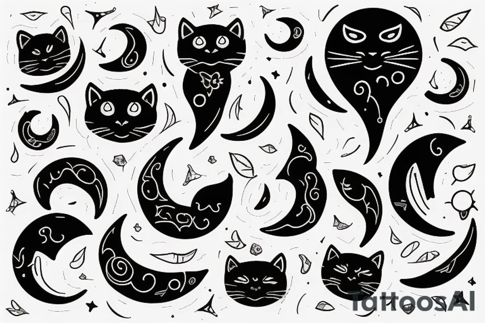 Black cat in the shape of a crescent moon tattoo idea