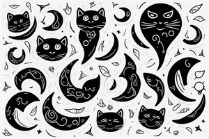 Black cat in the shape of a crescent moon tattoo idea