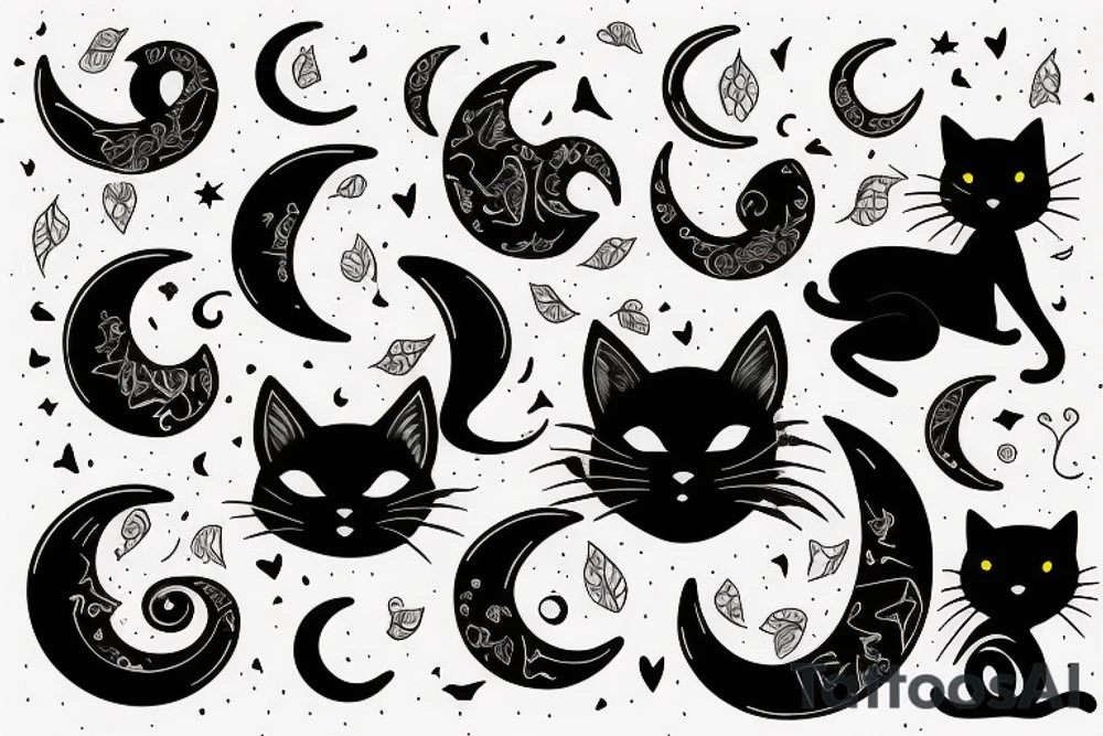 Black cat in the shape of a crescent moon tattoo idea